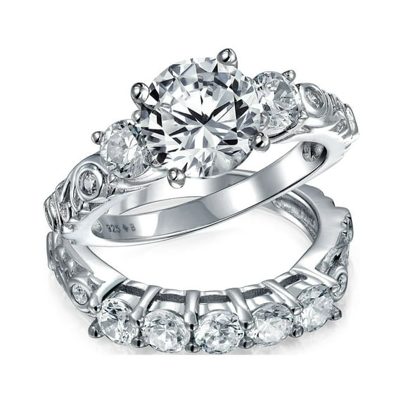 Bling Jewelry Womens Art Deco Statement Ring Vintage CZ 4CT Solitaire Three Stone