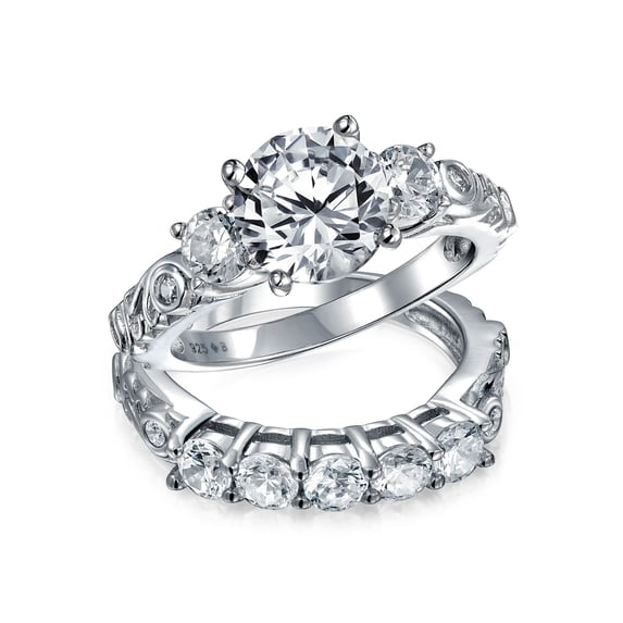 Bling Jewelry Womens Art Deco Statement Ring Vintage CZ 4CT Solitaire Three Stone