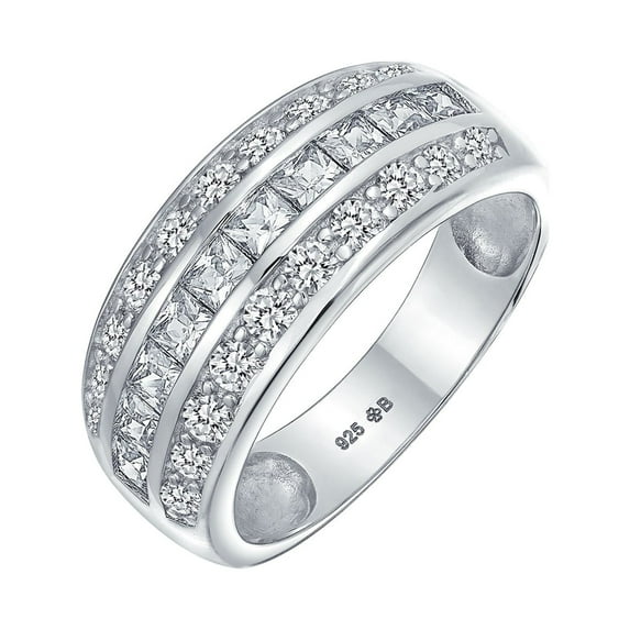 Bling Jewelry Womens Art Deco Pink Blue CZ Cocktail Statement Ring Silver