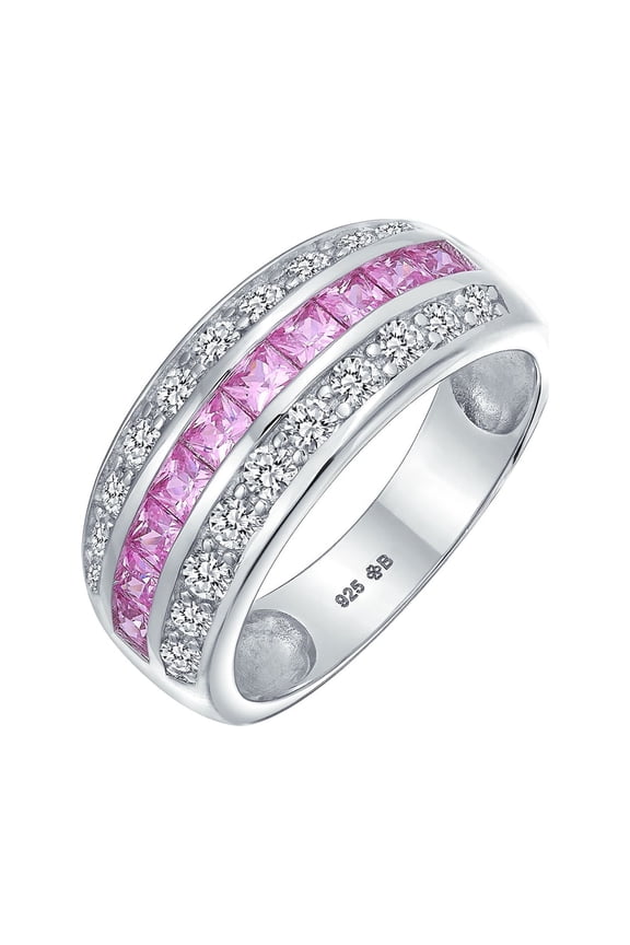 Womens Art Deco Pink Blue CZ Cocktail Statement Ring Silver