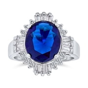Bling Jewelry Womens Art Deco 6CT Oval Sapphire Blue CZ Cocktail Statement Ring Baguette Setting
