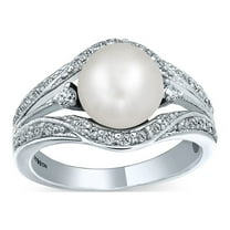 Bling Jewelry Womens Art Deco Silver Ring Freshwater Pearl Pave Triple Split Band