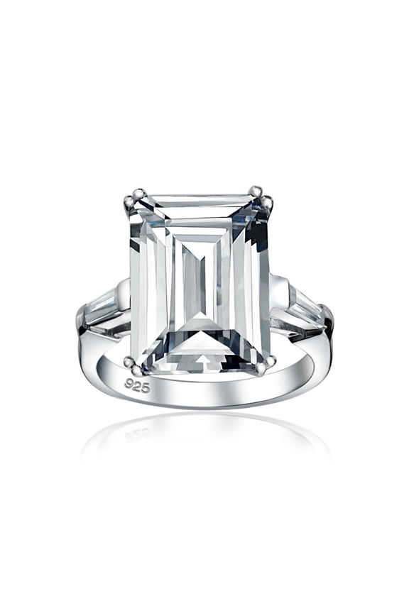 Womens Art Deco 10CT Emerald Cut Engagement Ring Sterling Silver