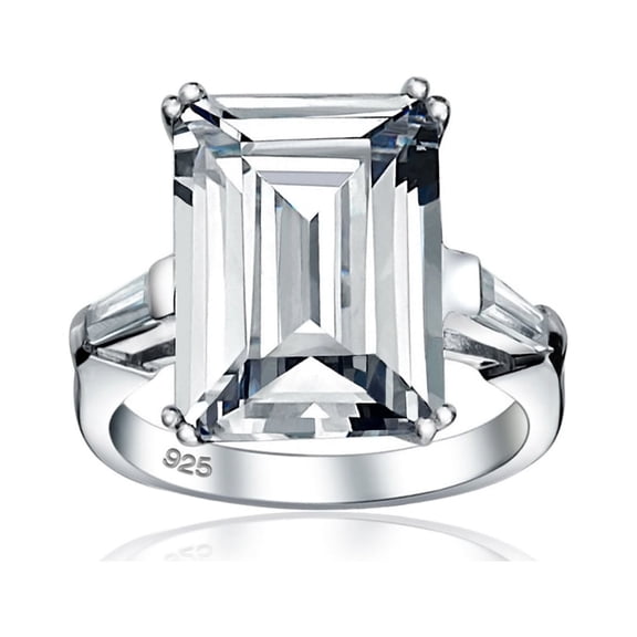 Bling Jewelry Womens Art Deco 10CT Emerald Cut Engagement Ring Sterling Silver