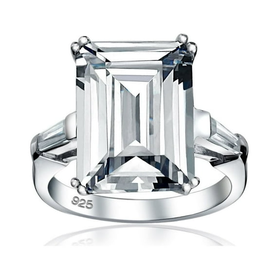 Bling Jewelry Womens Art Deco 10CT Emerald Cut Engagement Ring Sterling Silver