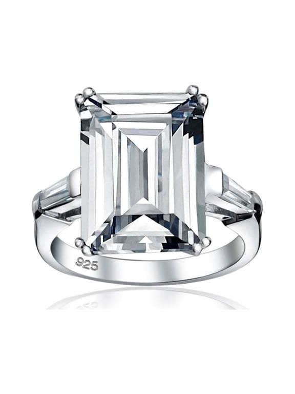 Womens 10CT Emerald-Cut CZ Statement Engagement Ring .925 Sterling Silver