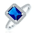 thumbnail image 1 of Bling Jewelry Womens 3CT CZ Royal Blue Solitaire Halo Emerald Cut Engagement Ring Sterling Silver, 1 of 7