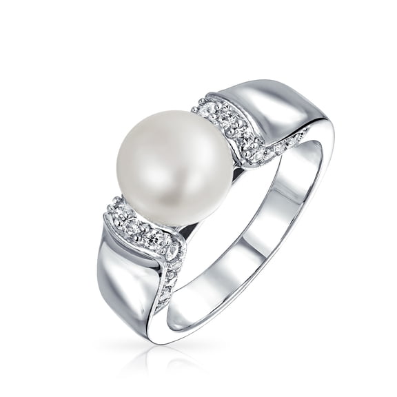 Bling Jewelry Womens Art Deco Style White Freshwater Cultured Pearl Ring Pave CZ Accent Band