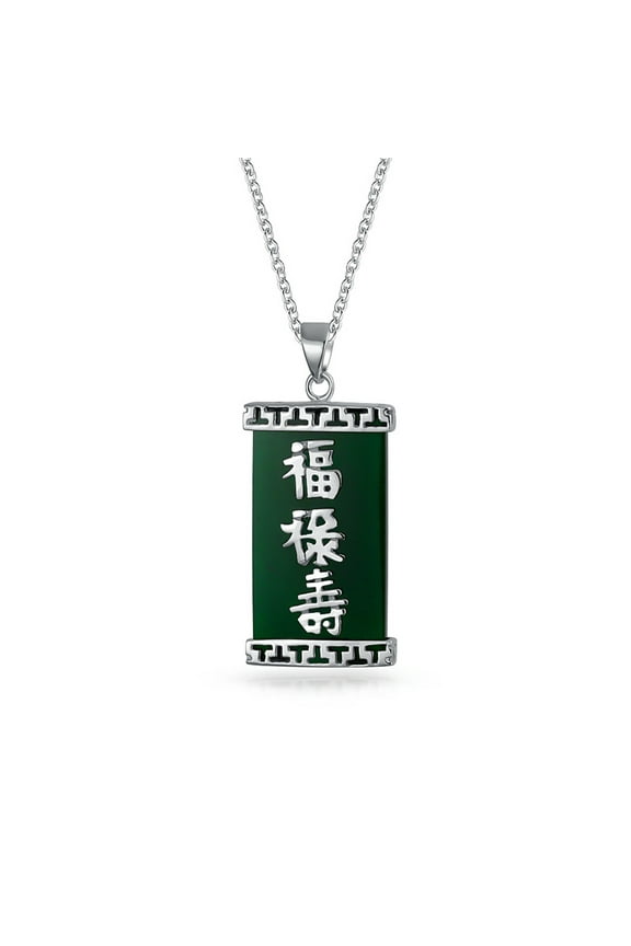 Womens Asian Green Agate Disc Pendant Necklace Fu Character Symbol