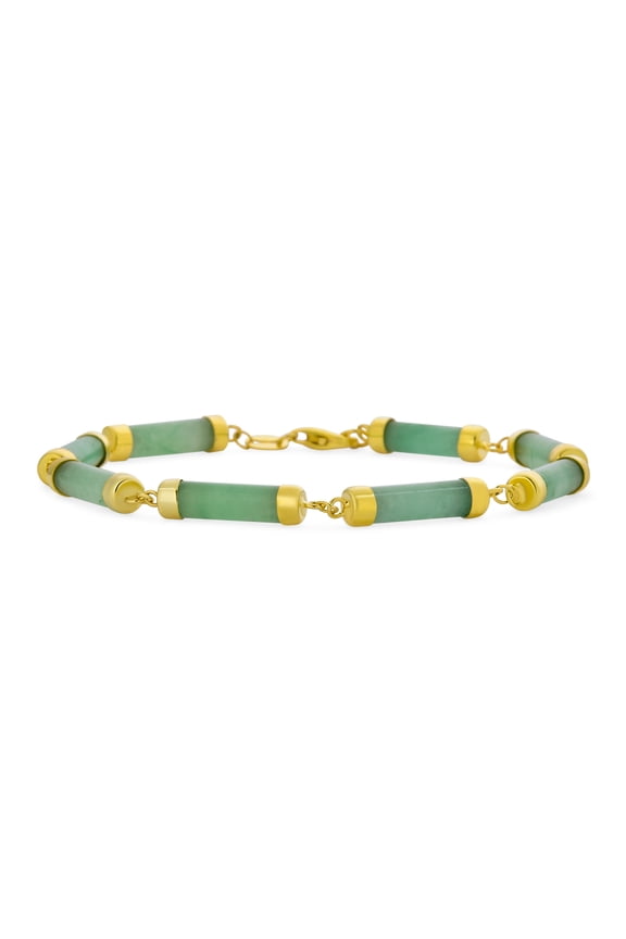 Womens Fine Bar Link Green Natural Jade Bar Link Bracelet Gold Plated Sterling Silver