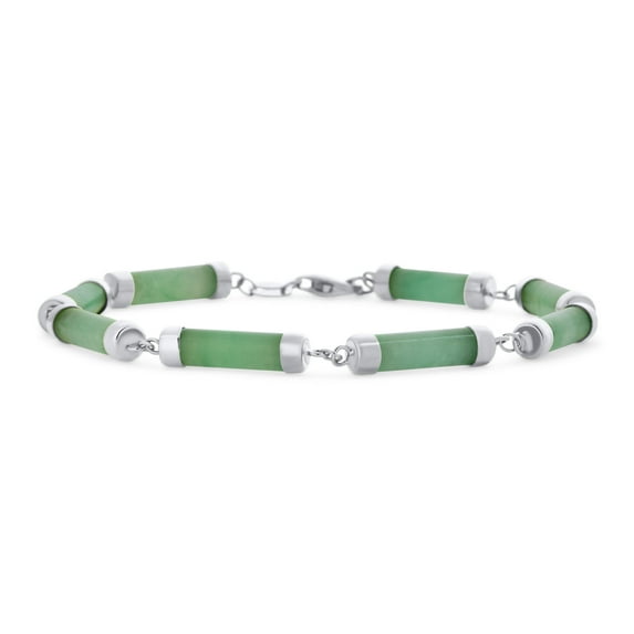 Bling Jewelry Womens Asian Style Light Green Jade Strand Tube Bar Link Bracelet Sterling Silver 7.5 Inch