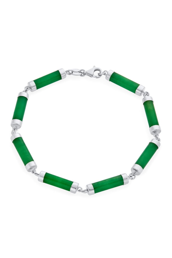 Womens Asian Style Green Jade Strand Tube Bar Link Anklet Bracelet Sterling Silver