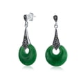 thumbnail image 1 of Bling Jewelry Womens Asian Style Good Fortune Marcasite Green Jade Dangle Gemstone Earrings  Silver, 1 of 4