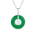 thumbnail image 1 of Bling Jewelry Womens Asian Good Fortune Fu Symbol Green Jade Disc Pendant Necklace .925 Silver, 1 of 6