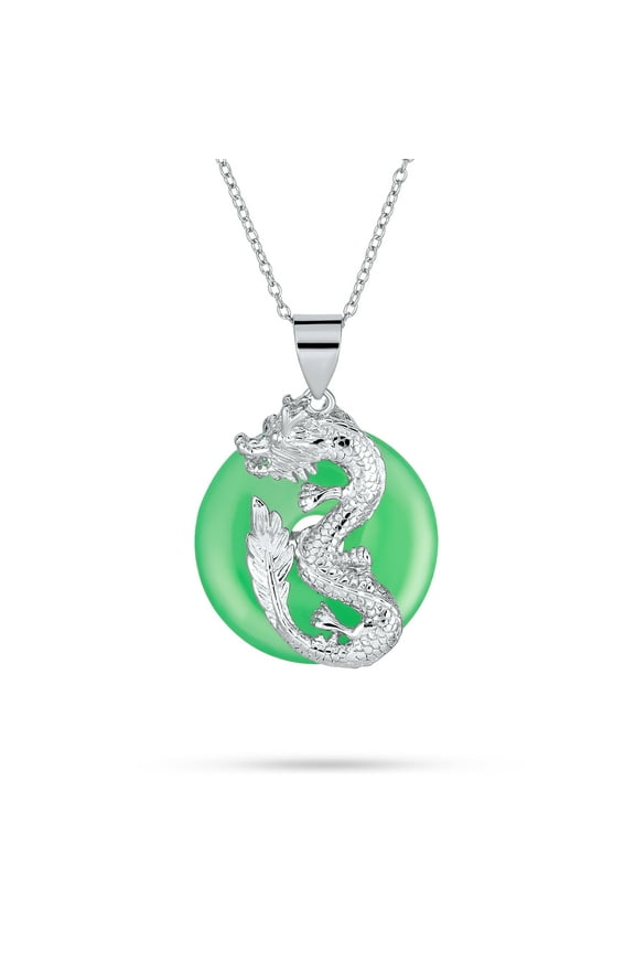 Womens Asian Style Green Jade Dragon Pendant Necklace 18 Inch