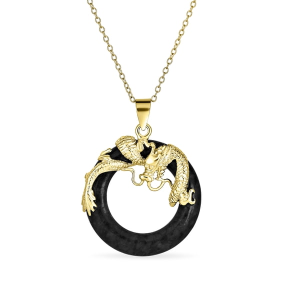 Bling Jewelry Womens Asian Open Round Circle Disc Dragon Pendant Necklace Silver