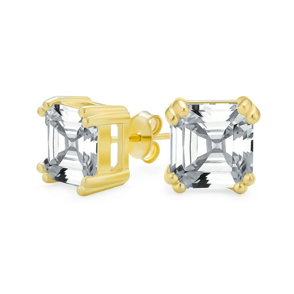 Bling Jewelry Womens Asscher Cut CZ Stud Earrings in Gold Sterling Silver