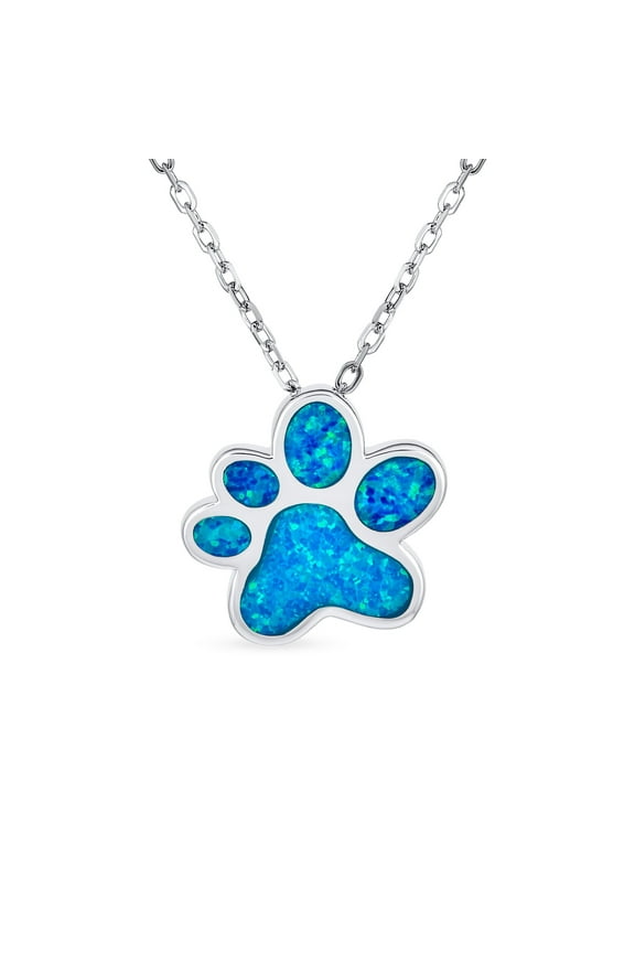 Womens BFF Best Friend Pet Lover Opal Paw Print Pendant Necklace