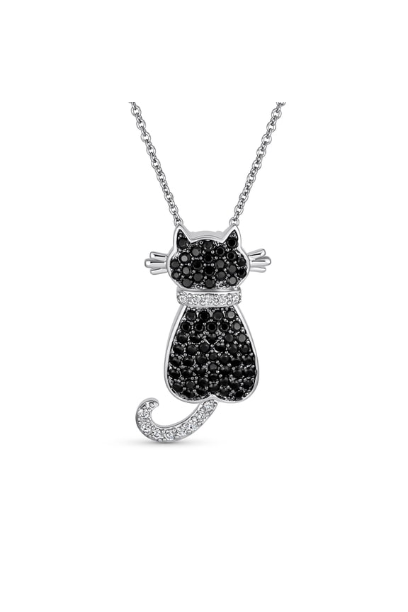 Womens BFF Black Kitty Cat Pendant Necklace CZ Kitten Cat Lovers