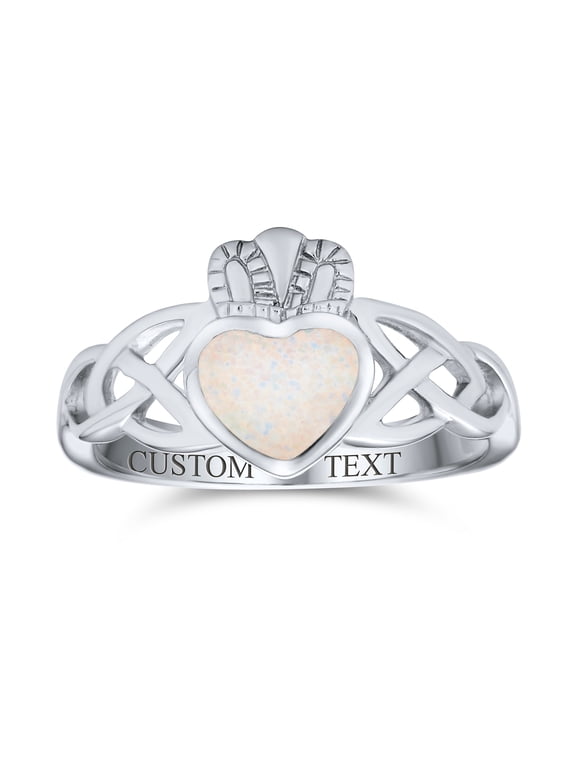 Womens Celtic Friendship Created White Opal Claddagh Ring Band 925 Sterling Silver