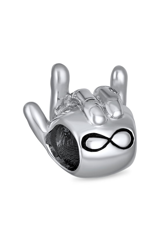 Womens .925 Sterling Silver BFF Hand Sign Symbol Infinity I Love You Sign Language Charm Bead for Bracelet