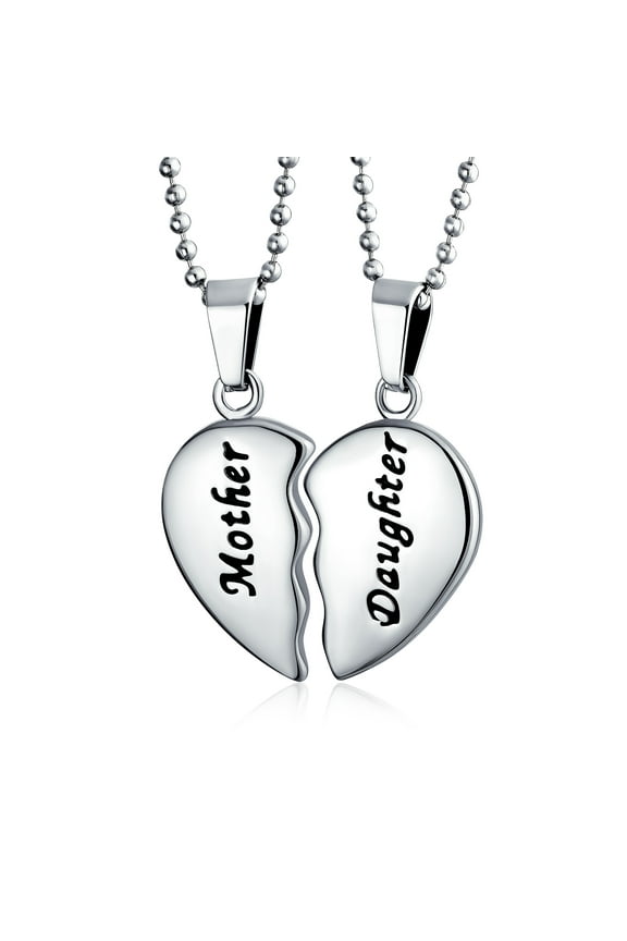Womens Mother Daughter Split 2 pcs Breakable Heart Puzzle Pendant Necklace Stainless