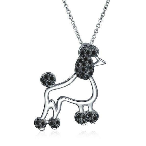 Bling Jewelry Womens BFF Pink Cubic Zirconia Poodle Pendant Necklace in Silver