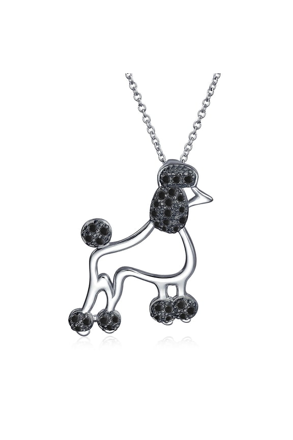Womens BFF Pink Cubic Zirconia Poodle Pendant Necklace in Silver