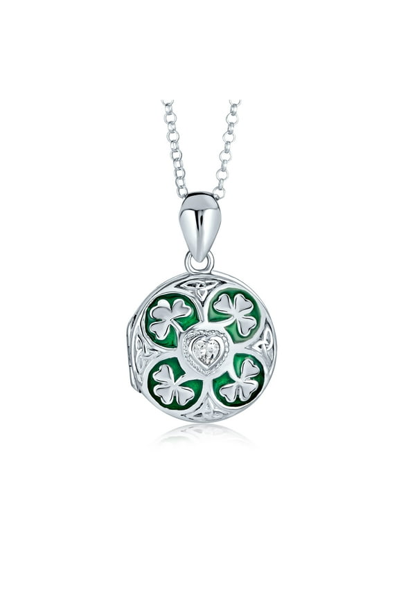 Womens BFF Vintage Shamrock Clover Celtic Irish Locket Necklace