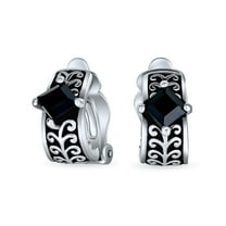 Bling Jewelry Womens Bali Black Crystal Vines Scroll Half Hoop Clip On Earrings