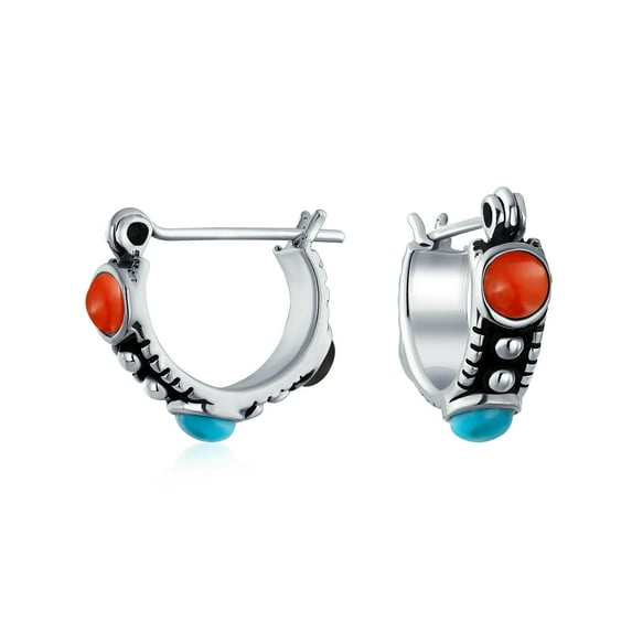 Bling Jewelry Womens Bali CZ Hoop Earrings Turquoise Carnelian Onyx Beads