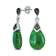 BLING JEWELRY Womens Bali Dangle Gemstone Earrings Green Jade Marcasite