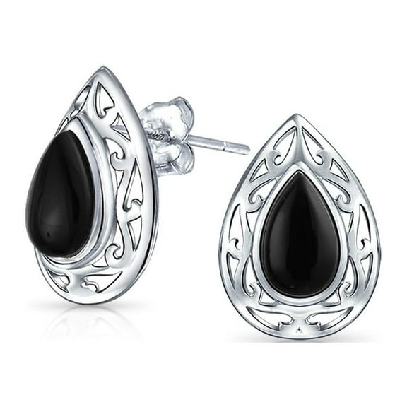 Bling Jewelry Womens Bali Style Black Onyx Teardrop Stud Earrings 15MM Gemstone