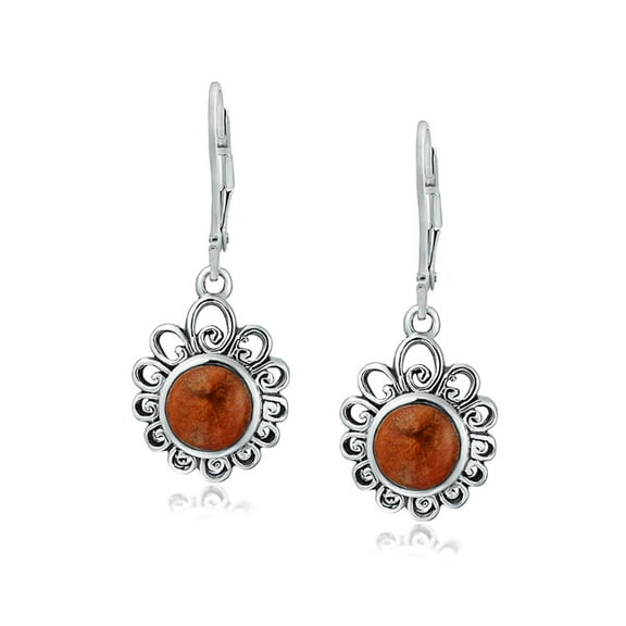 Bling Jewelry Womens Bali Style Dangle Earrings Orange Red Coral Silver Leverback