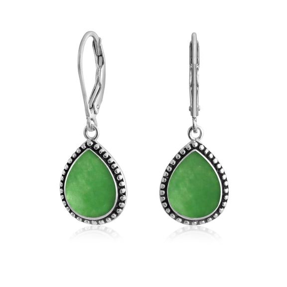 Bling Jewelry Womens Bali Style Green Jade Teardrop Dangle Earring Sterling Silver Leverback