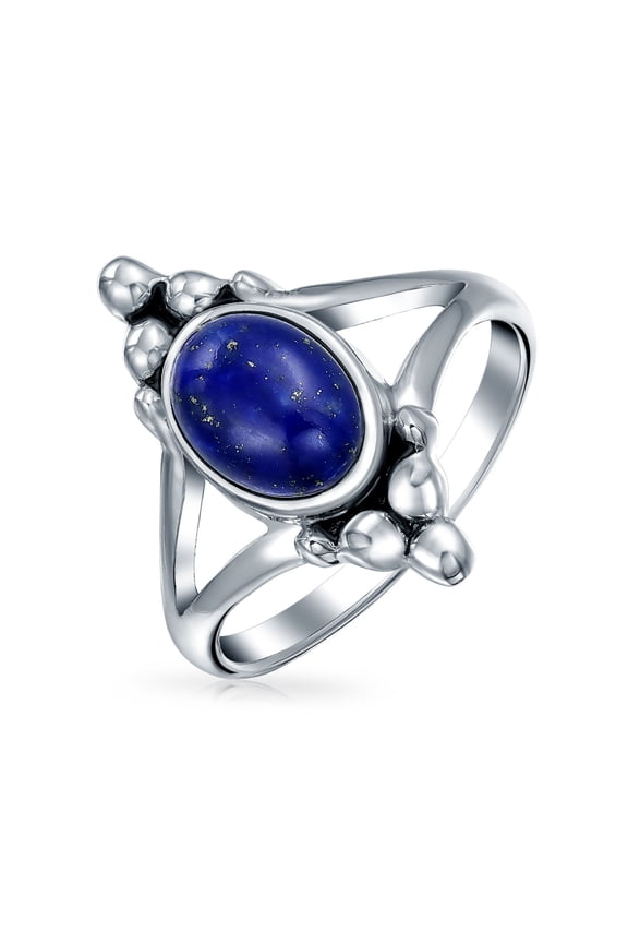 Womens Bali Silver Gemstone Ring Lapis Lazuli Split Shank Band