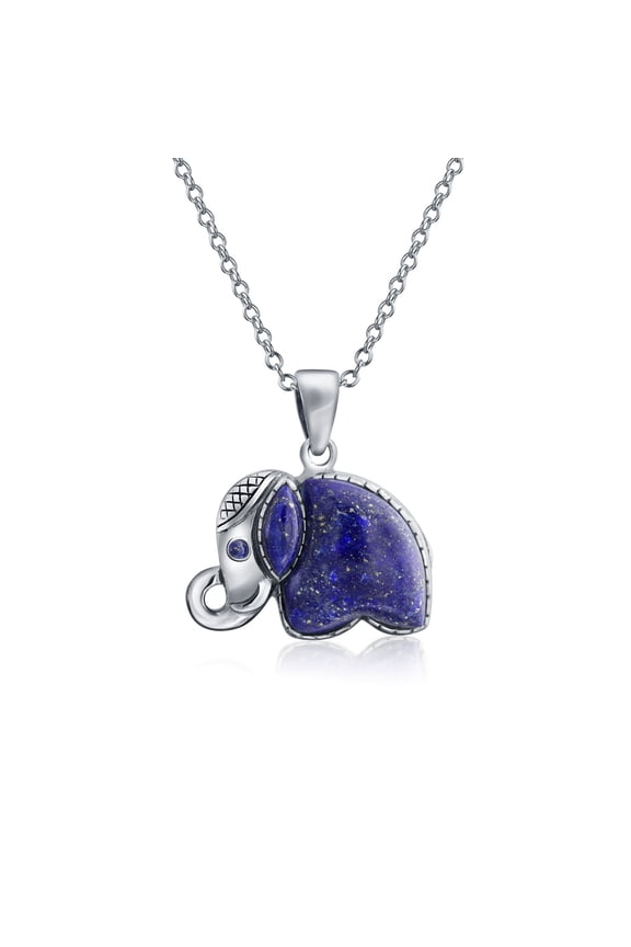 Womens  Longevity Blue Lapis Lazuli Elephant Pendant Necklace