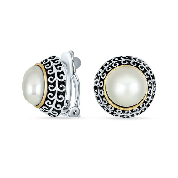 Bling Jewelry Womens Balinese Button Style Clip-On Earrings Simulated Pearl