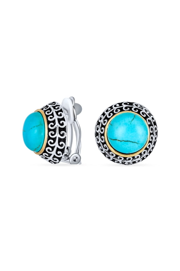 Womens Balinese Button Style Clip-On Earrings in Simulated Pearl or Faux Stones