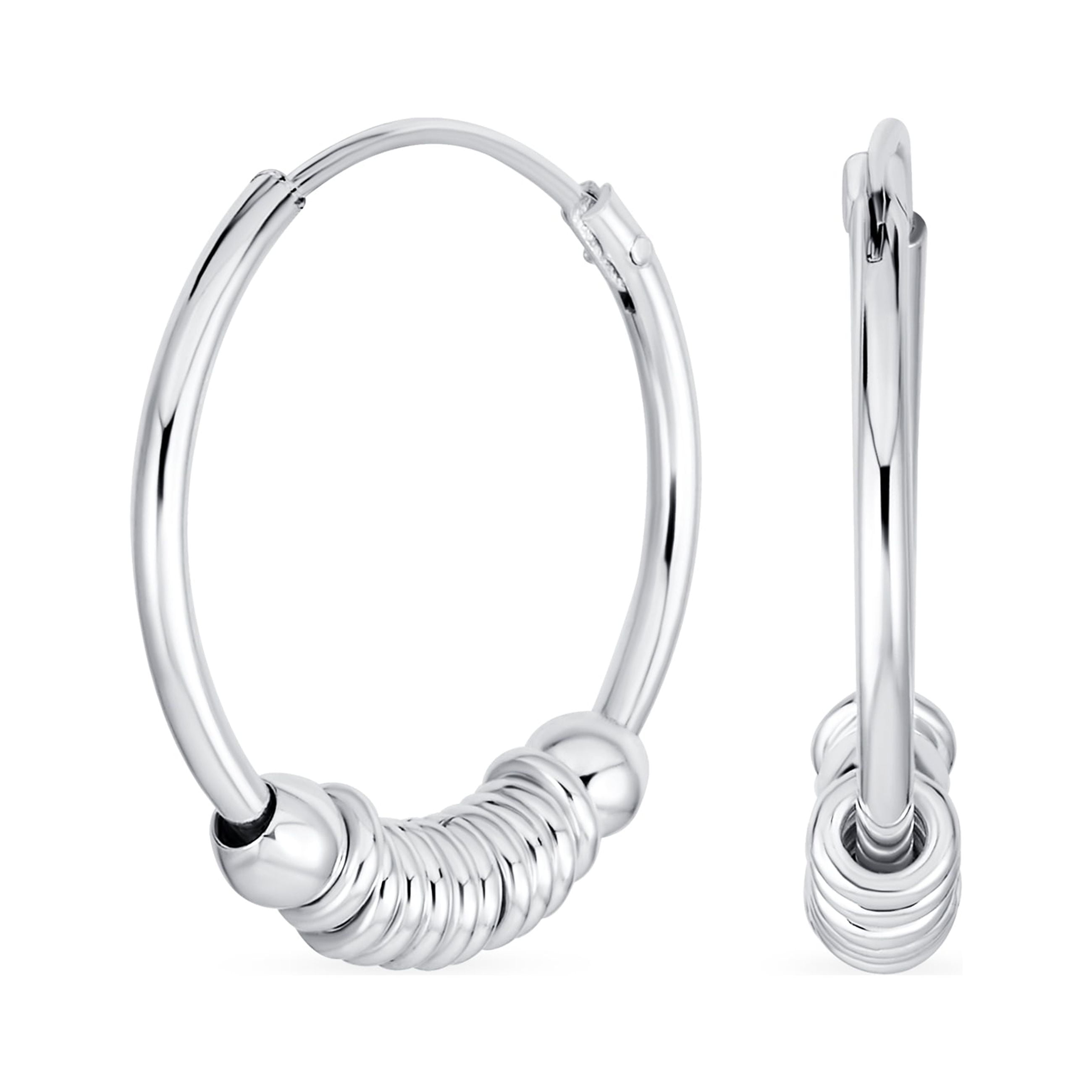 Boma Jewelry Sterling Silver Tribal Hoop Earrings - Balinese Pull-Through Design - Hypoallergenic