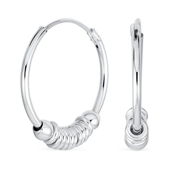 Bling Jewelry Womens Balinese Tribal Ball Bead Hoop Huggie Earrings Silver