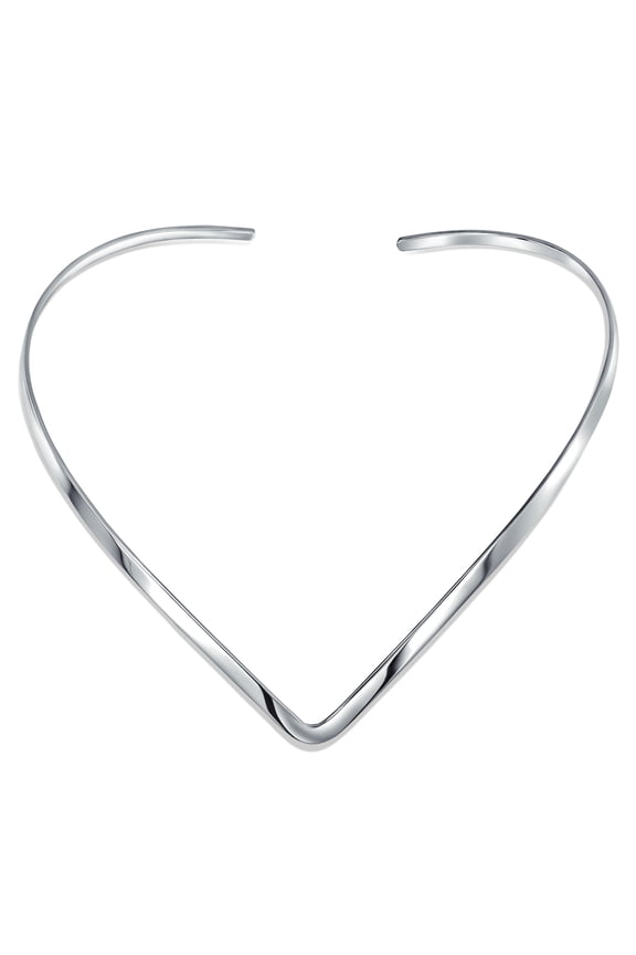 Womens Basic V Shape Slider Choker Necklace Sterling Silver