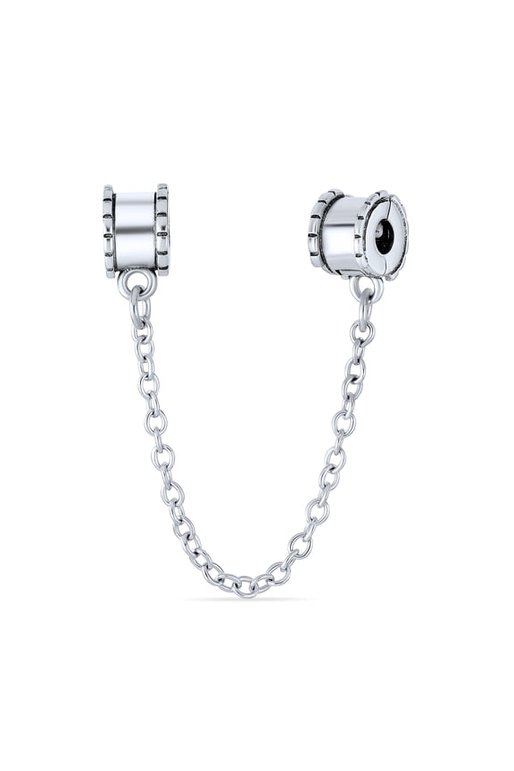 Womens Bead Charm Safety Chain Spacer Stopper Charm Bead .925 Sterling Silver