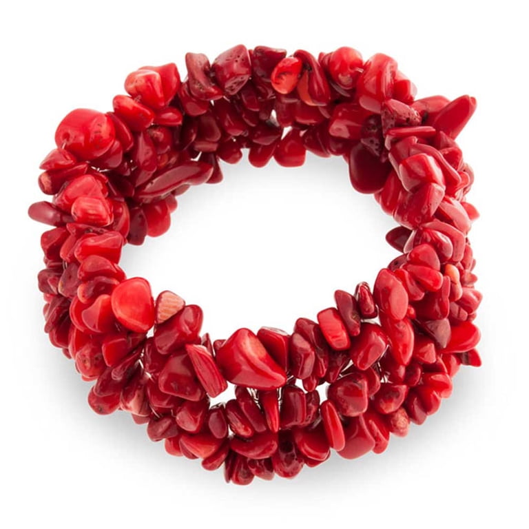 Bling Jewelry Red Coral Chip Stone Cluster Stretch Bracelet  Vintage Red Coral Chip Stretch Bracelet Wide Chunky Cuff Statement‎ main image 0