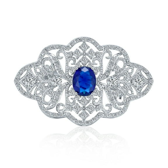 Bling Jewelry Womens Art Deco Vintage Estate Royal Blue Sapphire Brooch Pin