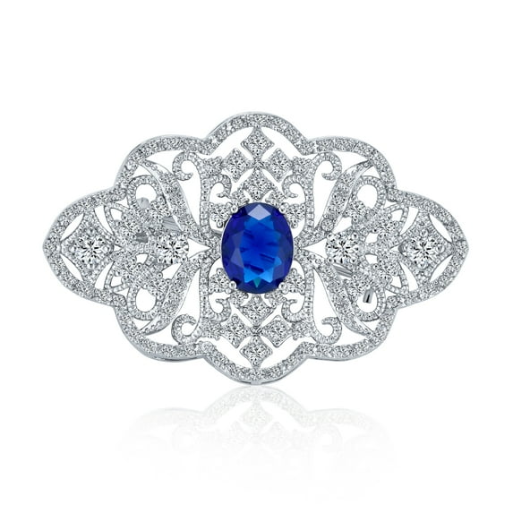 Bling Jewelry Womens Art Deco Vintage Estate Royal Blue Sapphire Brooch Pin
