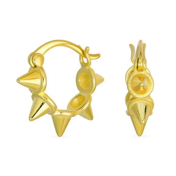 Bling Jewelry Womens Biker Cartilage Huggie Hoop SpikeEarrings Gold Plated Sterling Silver