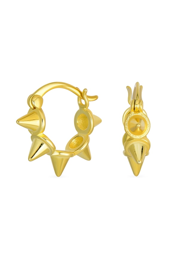 Womens Biker Cartilage Huggie Hoop SpikeEarrings Gold Plated Sterling Silver