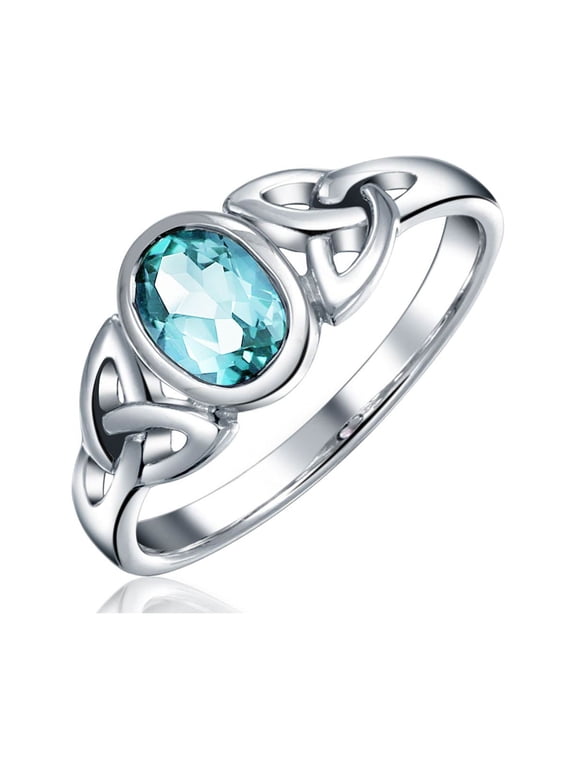 Womens Celtic Love Knot Birthstone Blue Topaz Triquetra Band Ring Sterling Silver