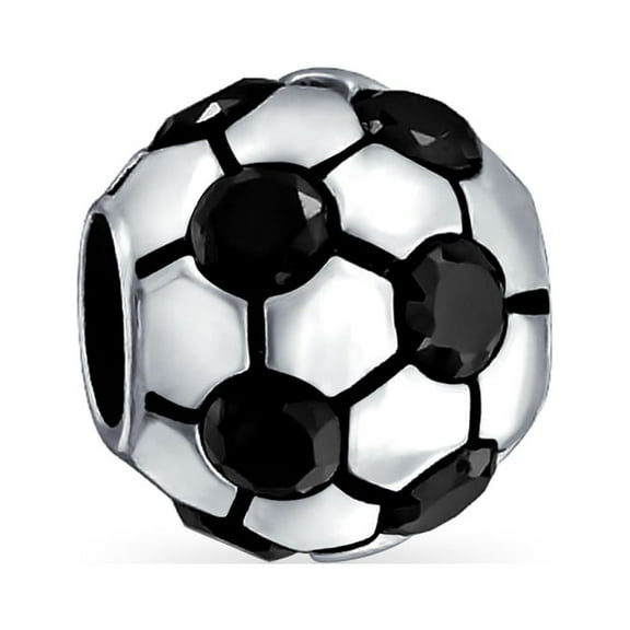 Bling Jewelry Womens Black CZ Soccer Ball Mom Football Player Charm Bead Silver